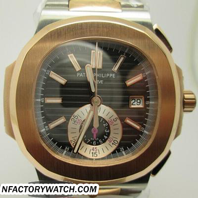 百達翡麗PATEK PHILIPPE Nautilus系列 5980 間金錶帶 黑色錶盤-rhid-117926