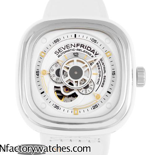 七個星期五 SevenFriday P1/02 316L不鏽鋼錶 藍寶石水晶玻璃 白色錶帶皮帶-rhid-118093
