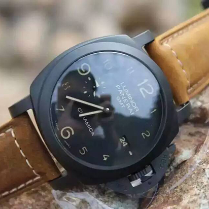 沛納海Pam441，陶瓷錶殼 黑色錶盤 藍寶石水晶玻璃 深棕色錶帶 100米防水-rhid-118216