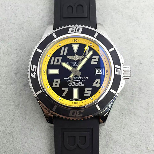 百年靈 Breitling 超級海洋系列 黃內圈 藍寶石玻璃 316精鋼錶殼-rhid-110946
