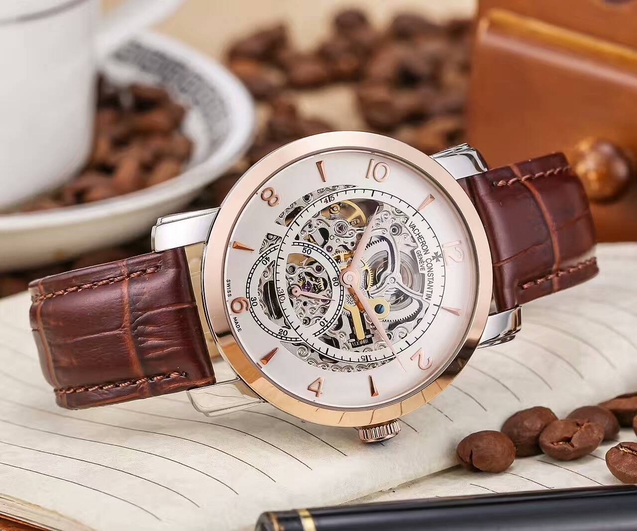江詩丹頓 礦物質超強鏡面 頂級機械機芯 真牛皮錶帶 精品男士腕錶 尊貴氣質-rhid-117010