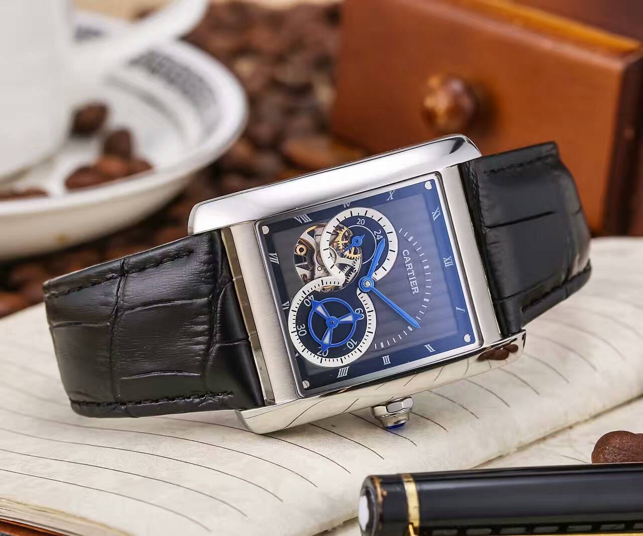 卡地亞 頂級機械機芯 精品男士腕錶 礦物質超強鏡面 真牛皮錶帶 生活防水-rhid-117013